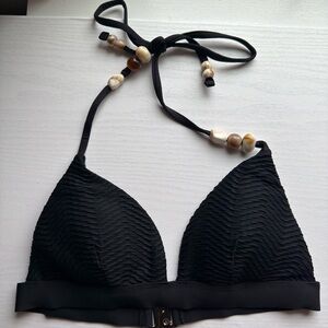 Chic Black Textured Bikini Top with Bead Accents